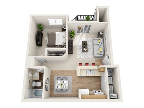 Arbor Crossing 1x1 Floor Plan